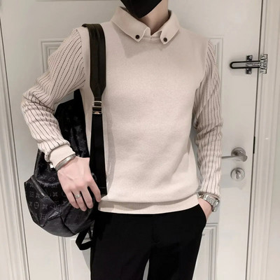 Vīriešu apģērbi bez kapuces Trikotāžas džemperi vīriešiem Zaļi svītraini džemperi Ikdienas kokvilnas bieza ziema 2023 Trend X Džemperi A Fun