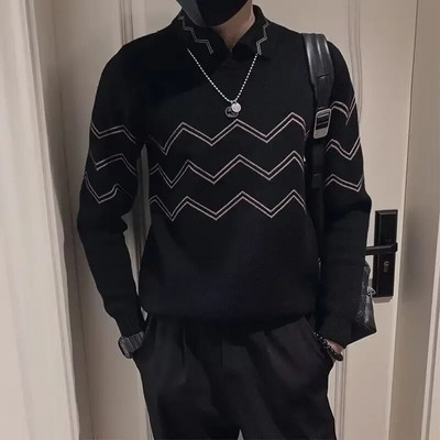 Vīriešu apģērbi bez kapuces Trikotāžas džemperi vīriešiem Zaļi svītraini džemperi Ikdienas kokvilnas bieza ziema 2023 Trend X Džemperi A Fun