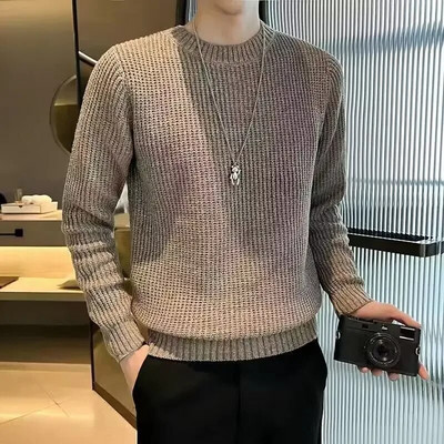 Vīriešu apģērbi bez kapuces Trikotāžas džemperi vīriešiem Zaļi svītraini džemperi Ikdienas kokvilnas bieza ziema 2023 Trend X Džemperi A Fun