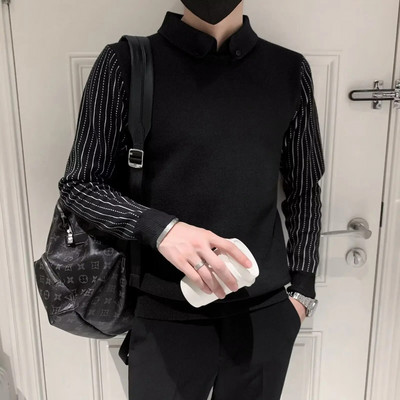 Vīriešu apģērbi bez kapuces Trikotāžas džemperi vīriešiem Zaļi svītraini džemperi Ikdienas kokvilnas bieza ziema 2023 Trend X Džemperi A Fun