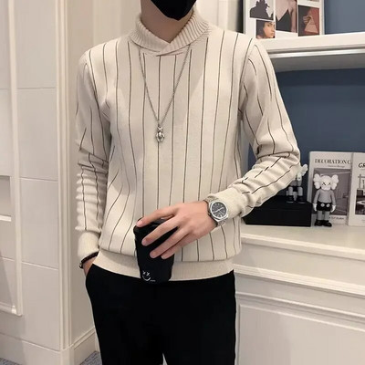 Vīriešu apģērbi bez kapuces Trikotāžas džemperi vīriešiem Zaļi svītraini džemperi Ikdienas kokvilnas bieza ziema 2023 Trend X Džemperi A Fun