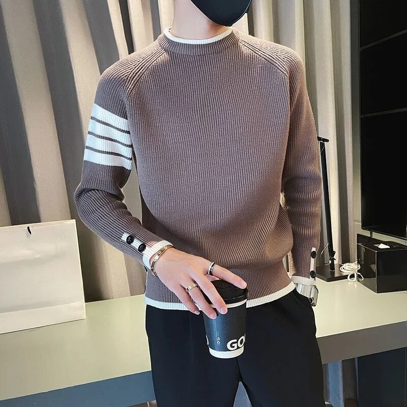 Vīriešu apģērbi bez kapuces Trikotāžas džemperi vīriešiem Zaļi svītraini džemperi Ikdienas kokvilnas bieza ziema 2023 Trend X Džemperi A Fun