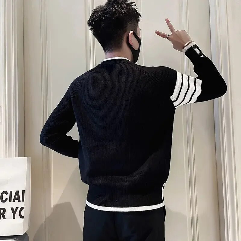 Vīriešu apģērbi bez kapuces Trikotāžas džemperi vīriešiem Zaļi svītraini džemperi Ikdienas kokvilnas bieza ziema 2023 Trend X Džemperi A Fun