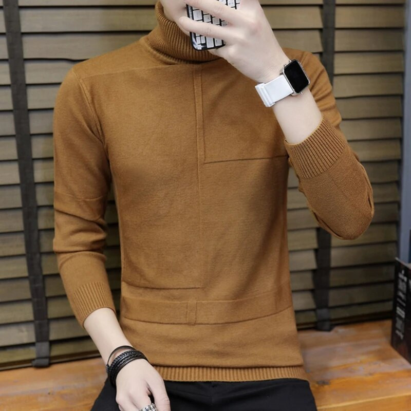 Trend Ανδρικό μονόχρωμο πουλόβερ με μακρυμάνικο ζεστό πλεκτό ζιβάγκο Ανδρικά ρούχα Torneira