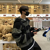 Vīriešu apģērbi Puloveri melni gari adīti džemperis Vīriešu svītraini kapuciņi pāri pieguļoši brīvi biezi ziemas pavasaris rudens apsildāmi vecs pasūtījums