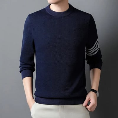 Vyriškas žieminis megztinis su apvaliu kaklu Laisvas jaunystės mados Miesto Paprastas Pietų Korėjos Madingas šiltas ananasų pledas Trijų juostų megztinis