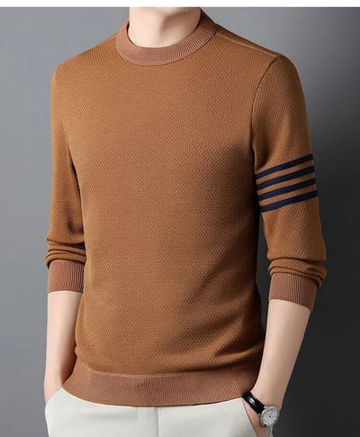 Vyriškas žieminis megztinis su apvaliu kaklu Laisvas jaunystės mados Miesto Paprastas Pietų Korėjos Madingas šiltas ananasų pledas Trijų juostų megztinis