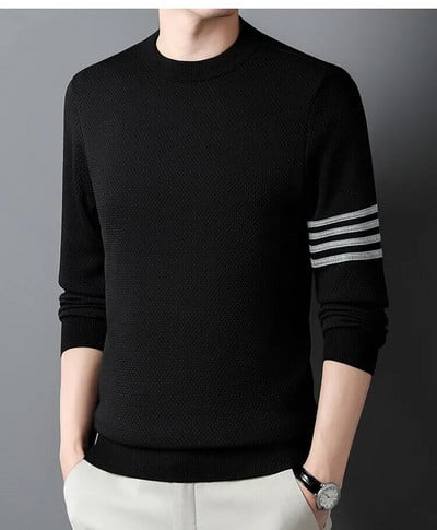 Vyriškas žieminis megztinis su apvaliu kaklu Laisvas jaunystės mados Miesto Paprastas Pietų Korėjos Madingas šiltas ananasų pledas Trijų juostų megztinis