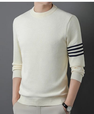 Vyriškas žieminis megztinis su apvaliu kaklu Laisvas jaunystės mados Miesto Paprastas Pietų Korėjos Madingas šiltas ananasų pledas Trijų juostų megztinis