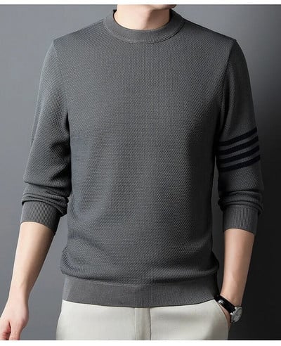 Vyriškas žieminis megztinis su apvaliu kaklu Laisvas jaunystės mados Miesto Paprastas Pietų Korėjos Madingas šiltas ananasų pledas Trijų juostų megztinis