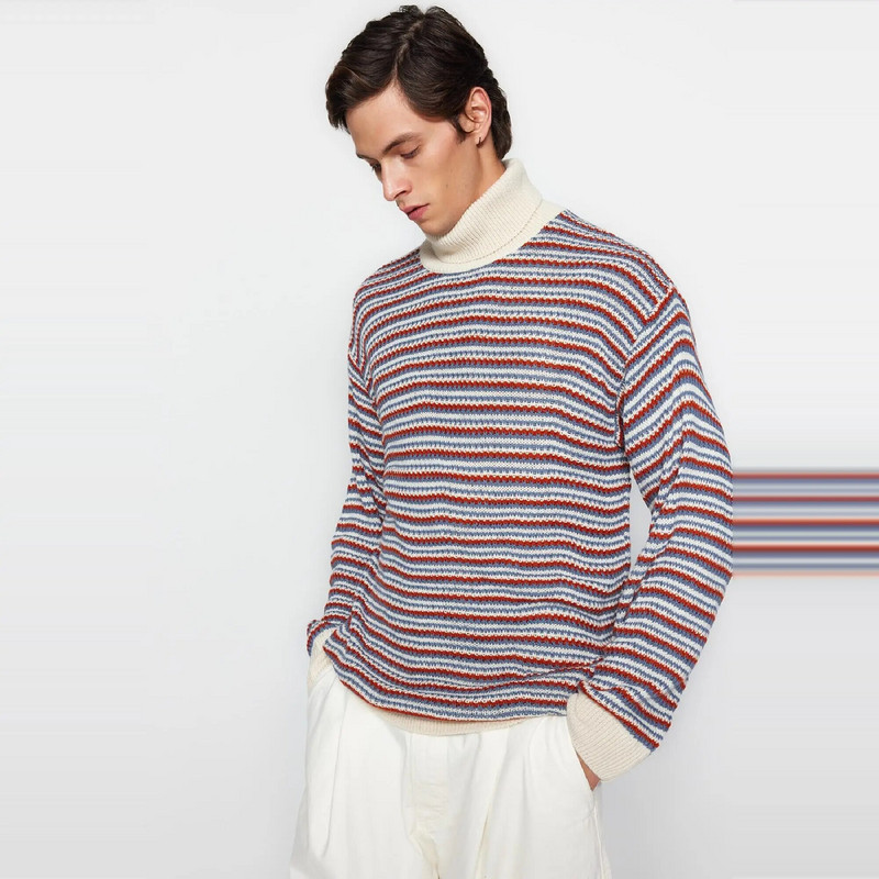 Trendyol vīriešu svītrains džemperis ar garām piedurknēm