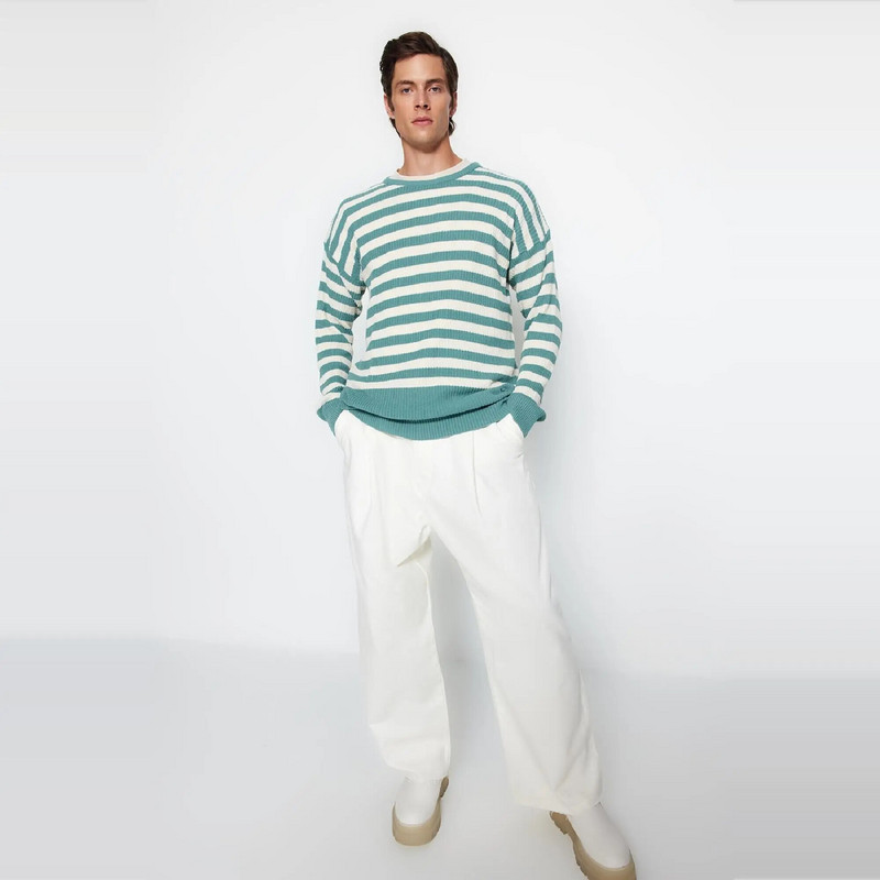 Trendyol vīriešu svītrains džemperis ar garām piedurknēm