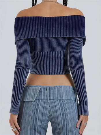 CHRONSTYLE Жилетка с градиентен принт на ревера с дълъг ръкав, укорочена горна част за жени, плетени рипсени пуловери с цип, джъмпери 2023 г.