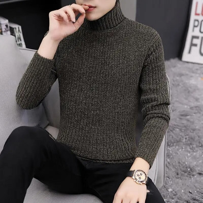 Őszi téli férfi garbós pulóver Férfi kötő pulóver Rollneck kötött pulóver meleg férfi pulóver karcsúsított alkalmi pulóver