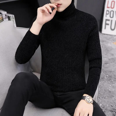 Őszi téli férfi garbós pulóver Férfi kötő pulóver Rollneck kötött pulóver meleg férfi pulóver karcsúsított alkalmi pulóver