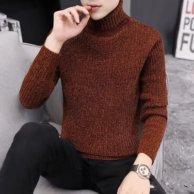 Őszi téli férfi garbós pulóver Férfi kötő pulóver Rollneck kötött pulóver meleg férfi pulóver karcsúsított alkalmi pulóver