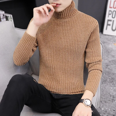 Őszi téli férfi garbós pulóver Férfi kötő pulóver Rollneck kötött pulóver meleg férfi pulóver karcsúsított alkalmi pulóver