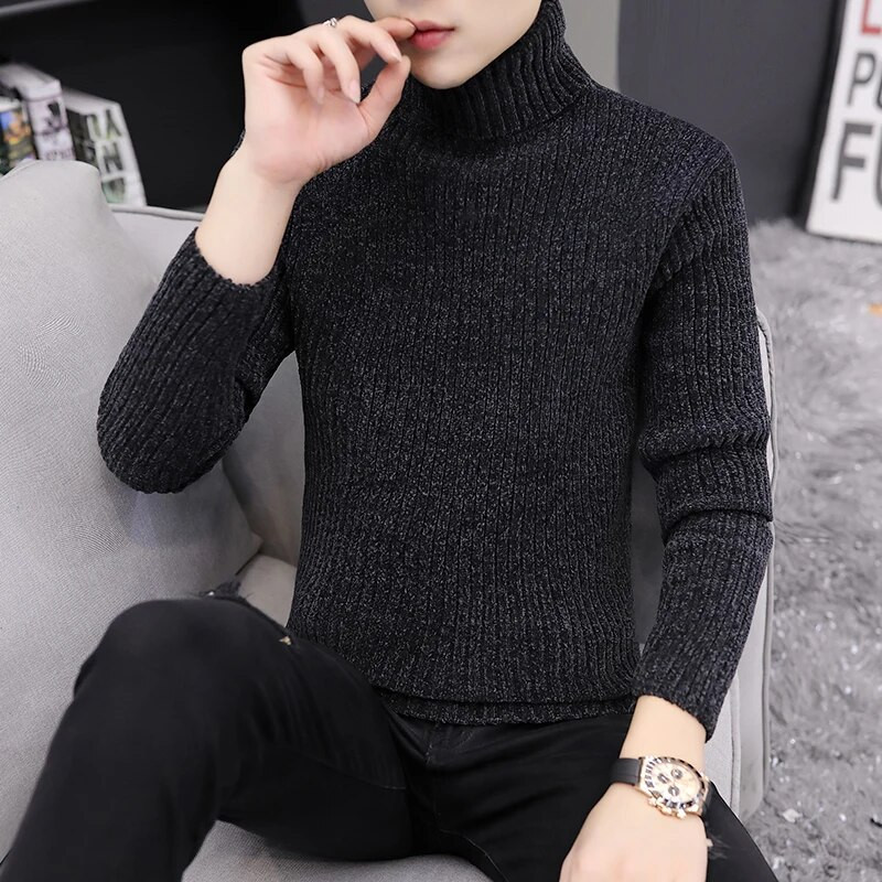Őszi téli férfi garbós pulóver Férfi kötő pulóver Rollneck kötött pulóver meleg férfi pulóver karcsúsított alkalmi pulóver