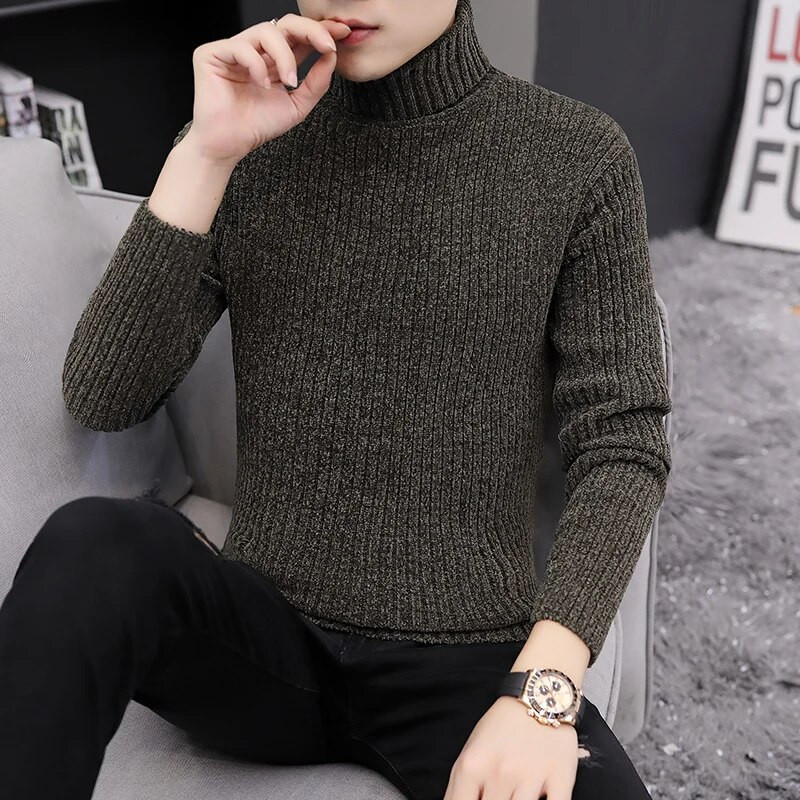 Őszi téli férfi garbós pulóver Férfi kötő pulóver Rollneck kötött pulóver meleg férfi pulóver karcsúsított alkalmi pulóver