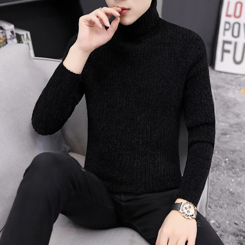 Őszi téli férfi garbós pulóver Férfi kötő pulóver Rollneck kötött pulóver meleg férfi pulóver karcsúsított alkalmi pulóver