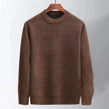 Офис мъжки пуловер Пуловер Горна част с удебелено О-образно деколте Топло плетено облекло с дълги ръкави Ново висококачествено размерно ежедневно мъжко горнище