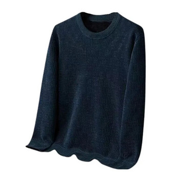 Офис мъжки пуловер Пуловер Горна част с удебелено О-образно деколте Топло плетено облекло с дълги ръкави Ново висококачествено размерно ежедневно мъжко горнище