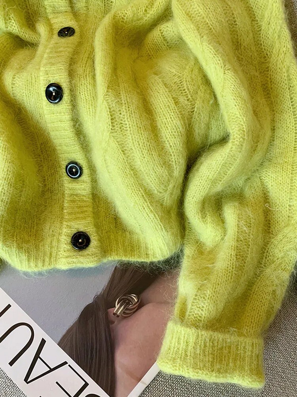 Koreai téli őszi női V-nyakú zöld kardigánok hangulatos kasmír felső kötött felsőruházat, hosszú ujjú Harajuku kiváló minőségű kacér