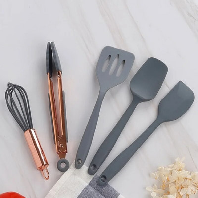 Pelēki virtuves piederumi Silikona trauki Daudzfunkcionāli nepiedegoši skrāpju eļļa Lāpstiņa Kauss Olu Saputo Lāpsta Virtuves Instrumenti