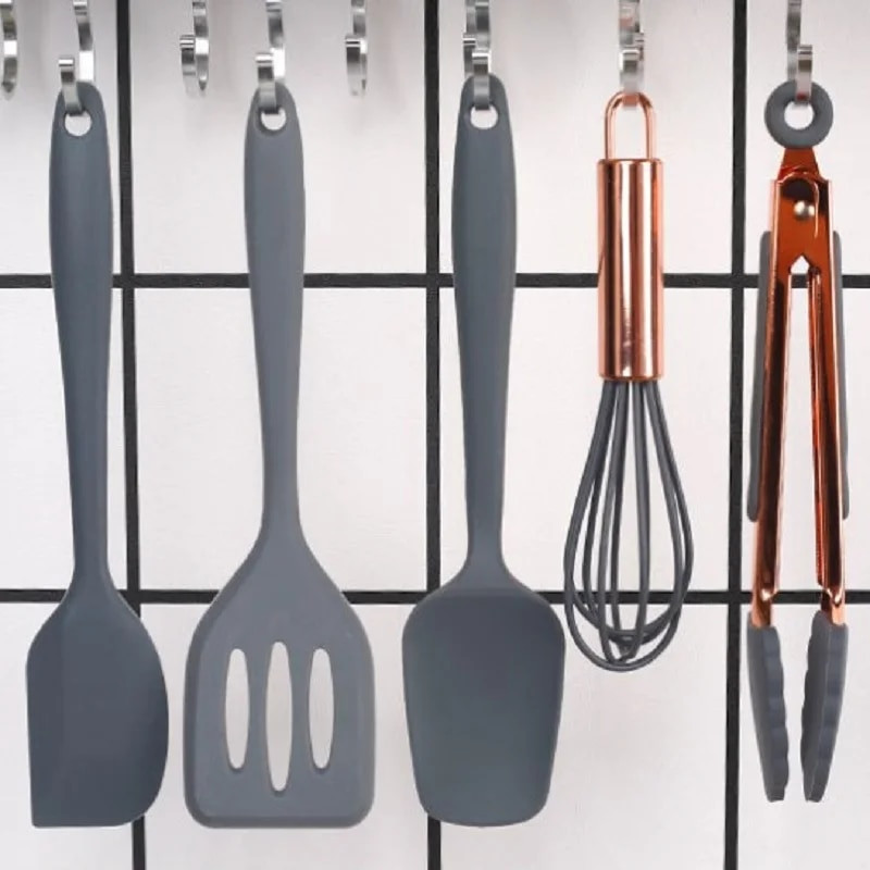 Pelēki virtuves piederumi Silikona trauki Daudzfunkcionāli nepiedegoši skrāpju eļļa Lāpstiņa Kauss Olu Saputo Lāpsta Virtuves Instrumenti
