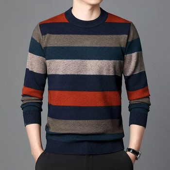 Висококачествен есенен бизнес ежедневен пуловер Мъжки плетен пуловер с жакардово райе Мъжко облекло
