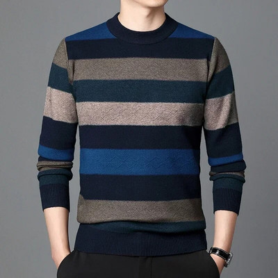 Augstas kvalitātes rudens biznesa ikdienas džemperis vīriešu žakarda svītru trikotāžas džemperis džemperis vīriešu apģērbs