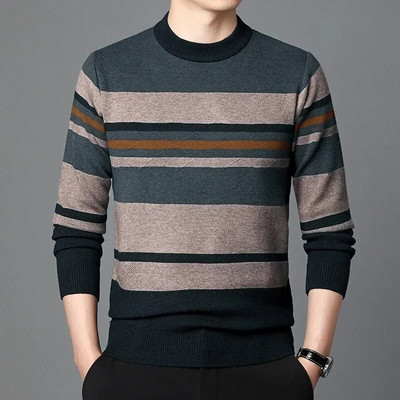 Augstas kvalitātes rudens biznesa ikdienas džemperis vīriešu žakarda svītru trikotāžas džemperis džemperis vīriešu apģērbs