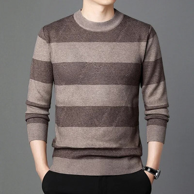 Augstas kvalitātes rudens biznesa ikdienas džemperis vīriešu žakarda svītru trikotāžas džemperis džemperis vīriešu apģērbs
