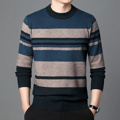 Augstas kvalitātes rudens biznesa ikdienas džemperis vīriešu žakarda svītru trikotāžas džemperis džemperis vīriešu apģērbs