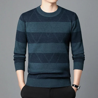 Augstas kvalitātes rudens biznesa ikdienas džemperis vīriešu žakarda svītru trikotāžas džemperis džemperis vīriešu apģērbs