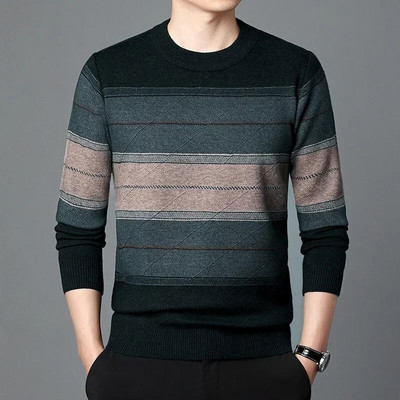 Augstas kvalitātes rudens biznesa ikdienas džemperis vīriešu žakarda svītru trikotāžas džemperis džemperis vīriešu apģērbs