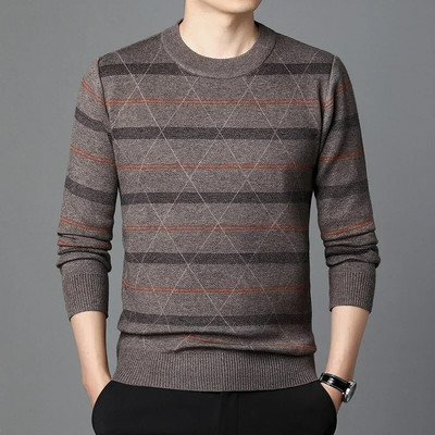 Augstas kvalitātes rudens biznesa ikdienas džemperis vīriešu žakarda svītru trikotāžas džemperis džemperis vīriešu apģērbs