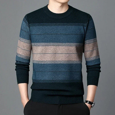 Augstas kvalitātes rudens biznesa ikdienas džemperis vīriešu žakarda svītru trikotāžas džemperis džemperis vīriešu apģērbs