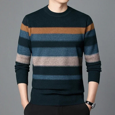 Augstas kvalitātes rudens biznesa ikdienas džemperis vīriešu žakarda svītru trikotāžas džemperis džemperis vīriešu apģērbs