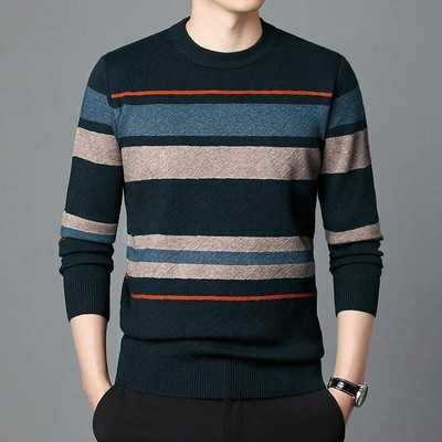 Augstas kvalitātes rudens biznesa ikdienas džemperis vīriešu žakarda svītru trikotāžas džemperis džemperis vīriešu apģērbs