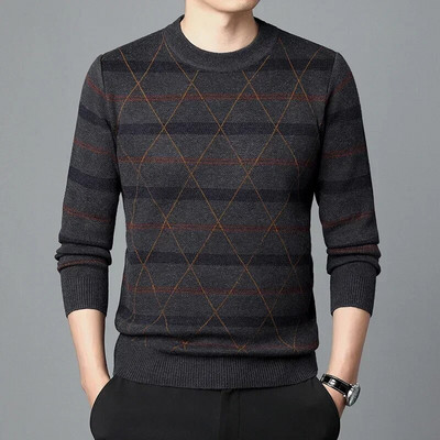 Augstas kvalitātes rudens biznesa ikdienas džemperis vīriešu žakarda svītru trikotāžas džemperis džemperis vīriešu apģērbs