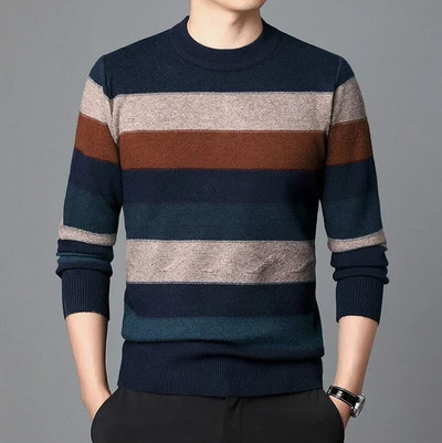 Augstas kvalitātes rudens biznesa ikdienas džemperis vīriešu žakarda svītru trikotāžas džemperis džemperis vīriešu apģērbs