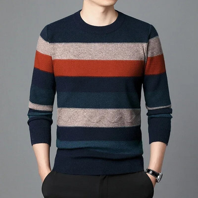 Augstas kvalitātes rudens biznesa ikdienas džemperis vīriešu žakarda svītru trikotāžas džemperis džemperis vīriešu apģērbs