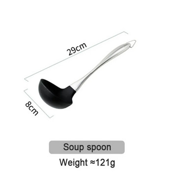 Черна силиконова лопата шпатула юфка супа лъжица дръжка от неръждаема стомана Съдове за готвене Кухненски инструменти за готвене 1 БР.