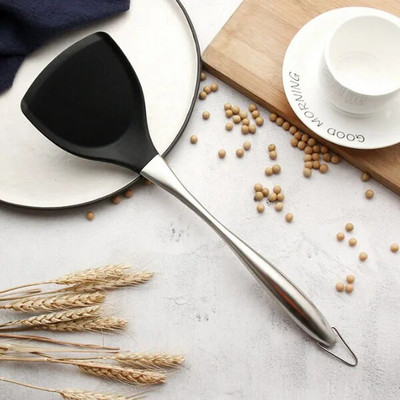 Crna silikonska lopata Lopatica Žlica za juhu s rezancima Ručka od nehrđajućeg čelika Posuđe za kuhanje Kuhinjski alati za kuhanje 1 KOM