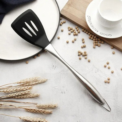 Crna silikonska lopata Lopatica Žlica za juhu s rezancima Ručka od nehrđajućeg čelika Posuđe za kuhanje Kuhinjski alati za kuhanje 1 KOM