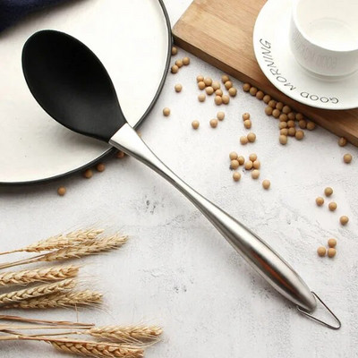 Crna silikonska lopata Lopatica Žlica za juhu s rezancima Ručka od nehrđajućeg čelika Posuđe za kuhanje Kuhinjski alati za kuhanje 1 KOM