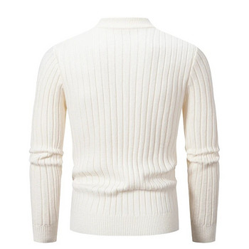 Нов мъжки тънък плетен пуловер Ежедневни дебели райета Топли едноцветни пуловери Пуловери Зимни пуловери Облекло