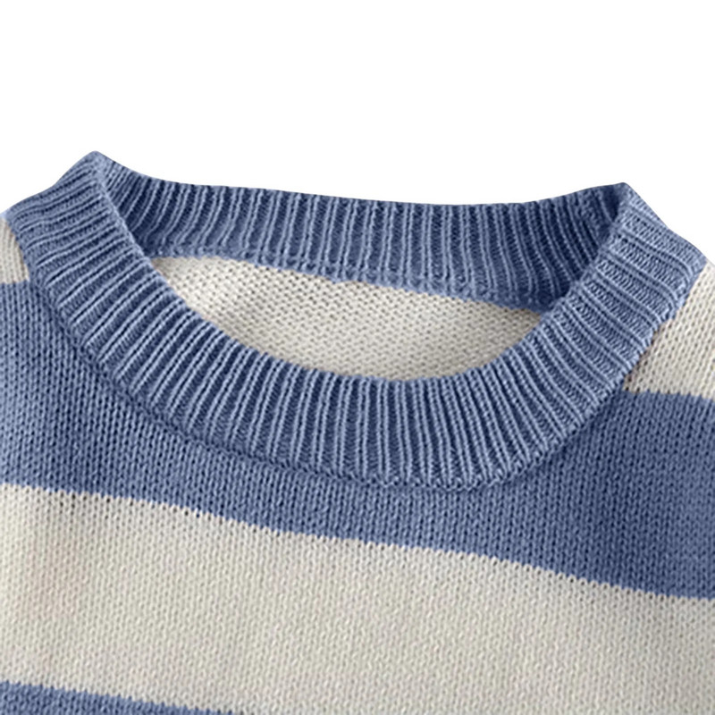 Vīriešu silts trikotāžas džemperis ikdienišķa svītrainām piedurknēm Harajuku džemperis ar garām piedurknēm apaļa kakla džemperis brīvi topi blūze