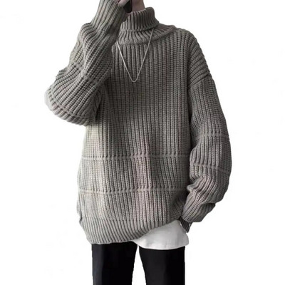 Ikdienas džemperis, mājīgs vidēja garuma vīriešu džemperis, silts trikotāžas džemperis ar augstu apkakli, elastīgs, nesaraušanās džemperis ziemas/rudens komfortam, brīvs